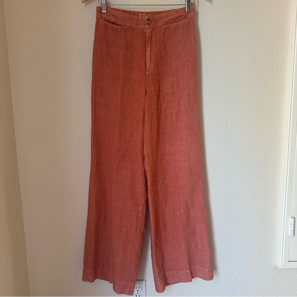 Faherty Sun Strider Linen Pants Wide Leg High Rise Womens Small Red Rock/Orange - Picture 3 of 13